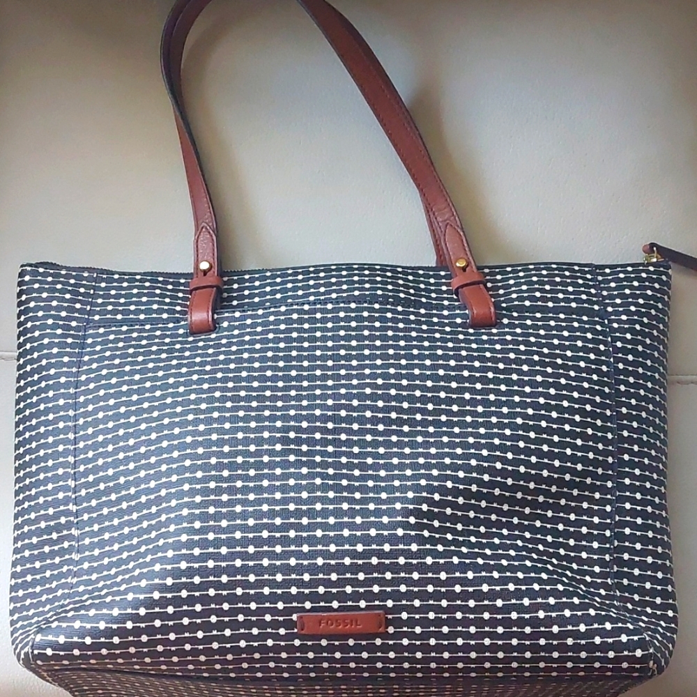 Fossil Rachel Leather Black Stripped Tote